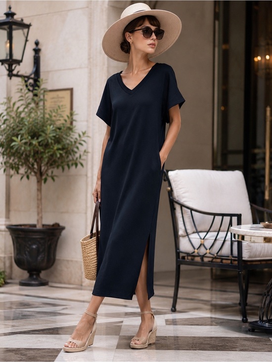 Soyaconcept Dresses & Skirts - Classic navyV-Neck Midi Dress
